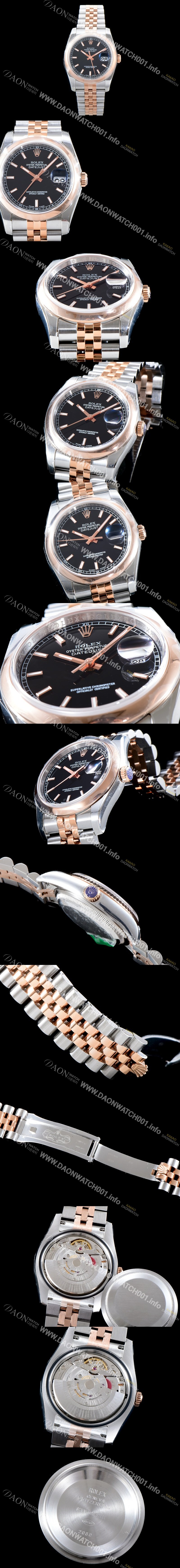 SA급 로렉스 남성용 업그레이드형 데이져스트 116201-63601 오이스터36mm 스무스 베젤(AR) 18K 로즈골드 투톤콤비 블랙 다이얼 오토매틱 무브먼트 ROL0010 xx