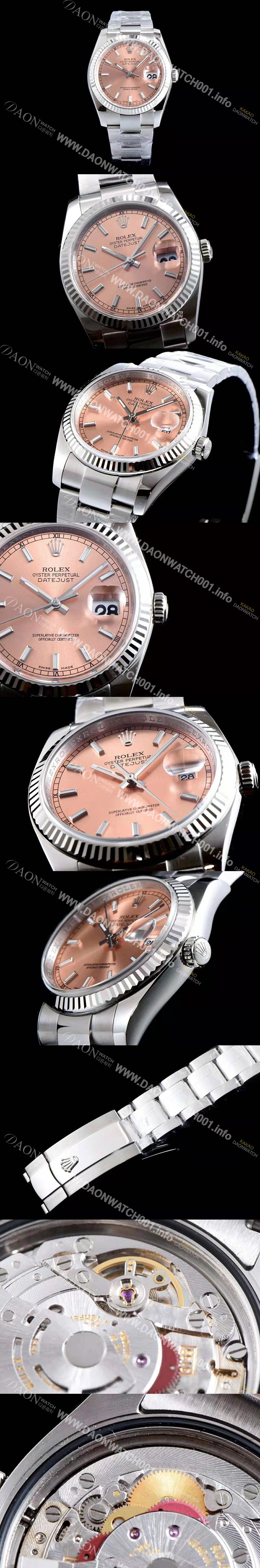 SA급 로렉스 남성용 데이져스트 m116234-0120 업그레이드 VIP 타입!! 심플한 디자인 인기베스트 핑크 다이얼 스틱 야광 인덱스 스틸 브레이슬릿 ROL0330 xx