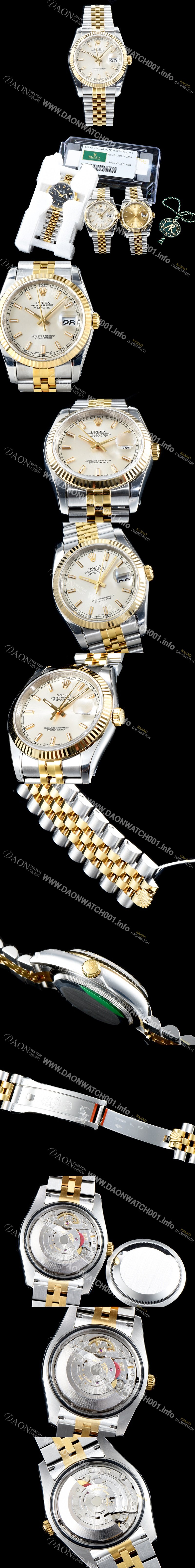 SA급 로렉스 남성용 1:1퀄리티!! 데이져스트 116233 오이스터 36mm 18K 옐로우골드 화이트 실버 다이얼 쥬빌리 브레이슬릿 칼리버 3135타입 오토매틱 무브먼트 ROL0042 xx