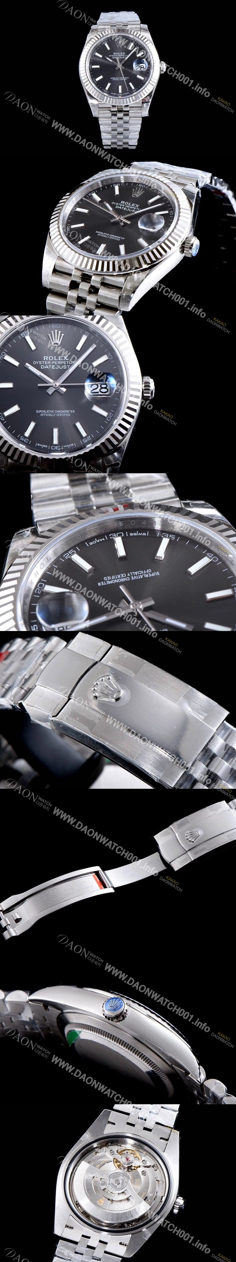 SA급 로렉스 남성용 데이저스트 II 126334 블랙 다이얼 야광 스틱 인덱스 스틸 브레이슬릿 오토매틱 무브먼트 ROL0302 xx