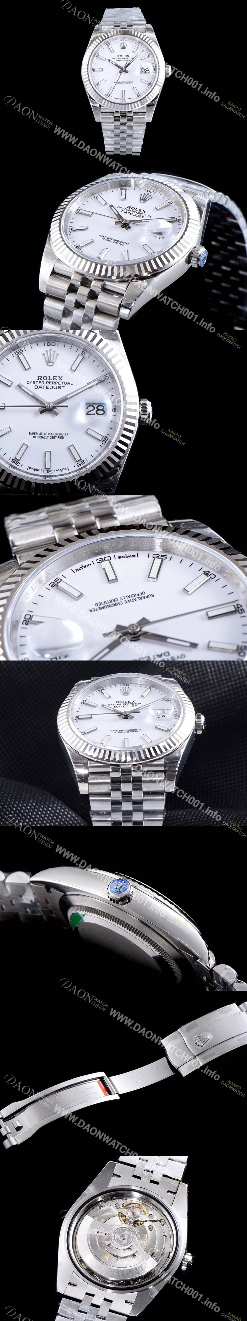 SA급 로렉스 남성용 데이저스트 II m126334-0004 화이트 다이얼 야광 스틱 인덱스 스틸 브레이슬릿 오토매틱 무브먼트 ROL0304 xx