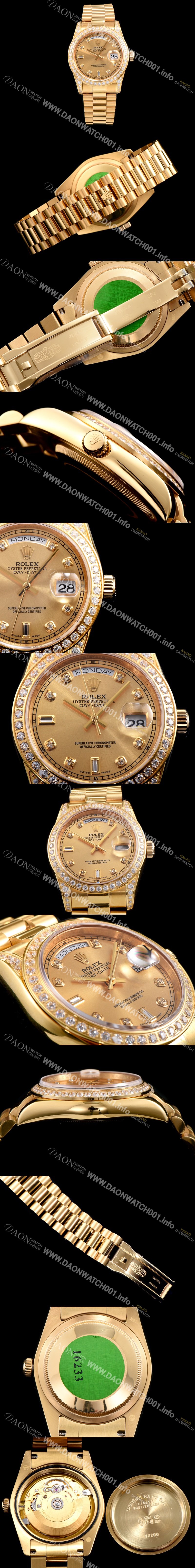 SA급 로렉스 남성용 오이스터 퍼페츄얼 118348 데이데이트 최상급쥬얼 다이아몬드 세팅 18K 옐로우 골드 브레이슬릿 오토매틱 무브먼트 ROL0300 xx