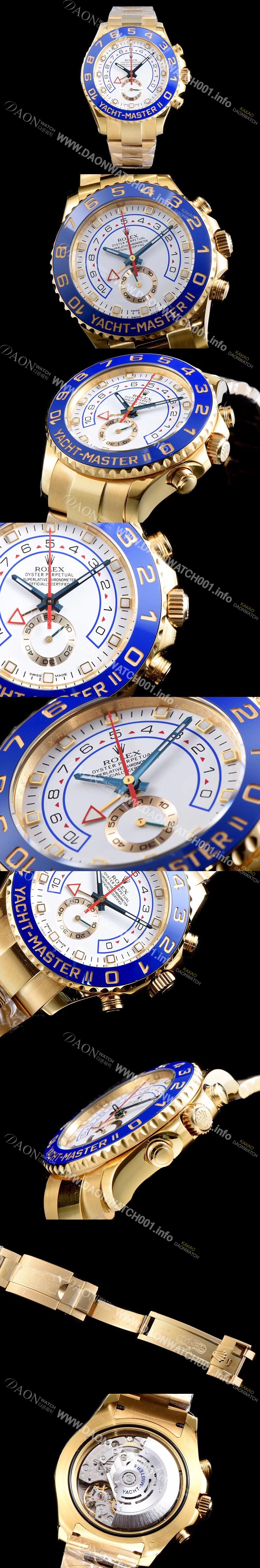 SA급 로렉스 남성용 옐로우 골드!!! 요트마스터II 레가타116688 크로노그래프 화이트 다이얼 ETA-7750 오토매틱 무브먼트 ROL00032 xx