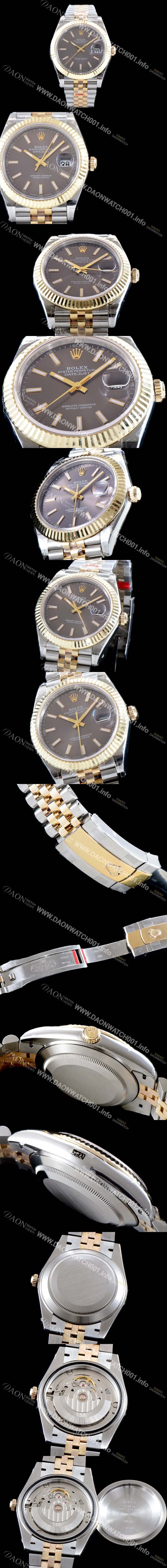 SA급 로렉스 남성용 최고급형!!데이져스트II 126333 GM사 추가업데이트!! 18K 옐로골드 투톤 콤비 그레이 다이얼 브레이슬릿 스위스 ETA 2836-2 오토매틱 무브먼트 ROL0352 xx