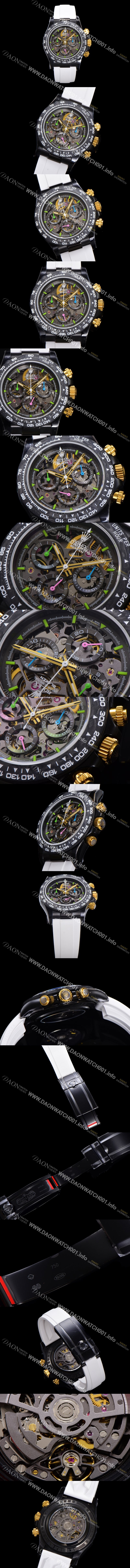 SA급 로렉스남성용 데이토나 카본 베젤 40mm 크로노그래프 오토매틱 Cal.4130 무브먼트 스켈레톤 다이얼 rol5373 xx