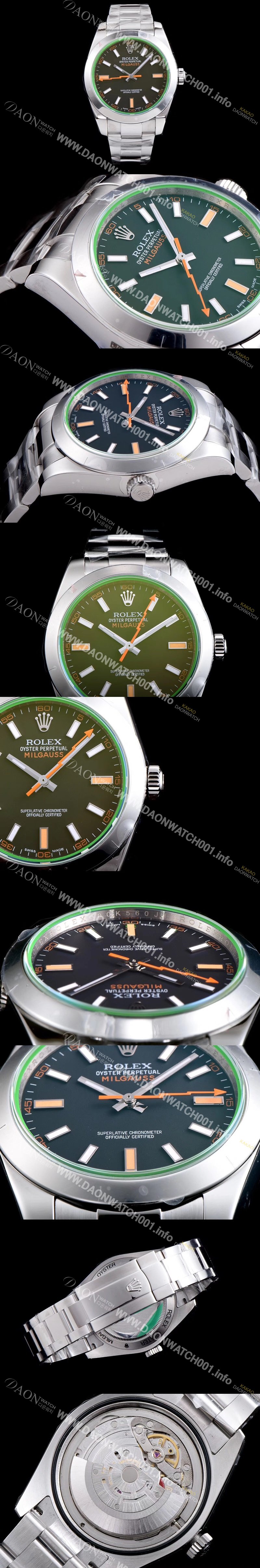 SA급 로렉스 남성용 밀가우스 스틸 116400-GV-72400 그린코팅 블랙다이얼 야광 스틱 인덱스 오토매틱 무브먼트 ROL0300 xx