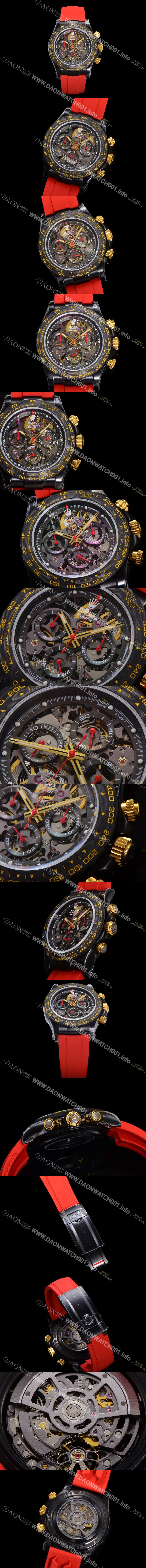 SA급 로렉스남성용 데이토나 카본 베젤 40mm 크로노그래프 오토매틱 Cal.4130 무브먼트 스켈레톤 다이얼 rol5374 xx