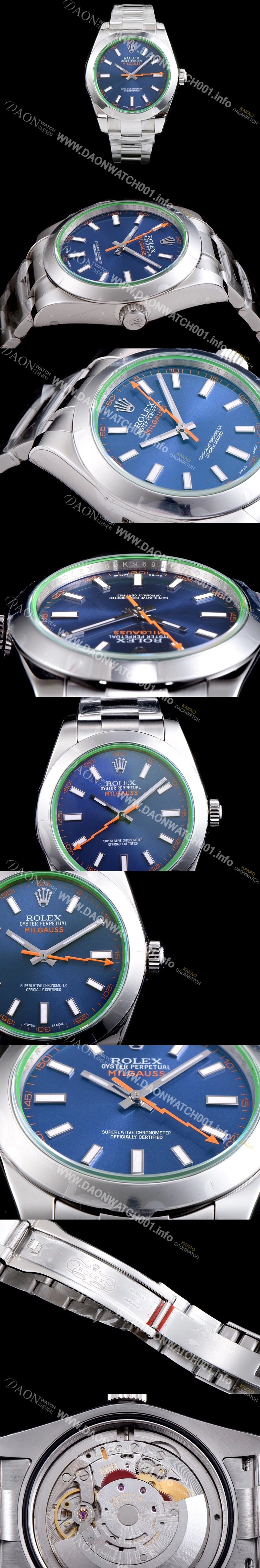 SA급 로렉스 남성용 밀가우스 스틸 116400-GV-72400 그린코팅 블루다이얼 야광 스틱 인덱스 오토매틱 무브먼트 ROL0303 xx