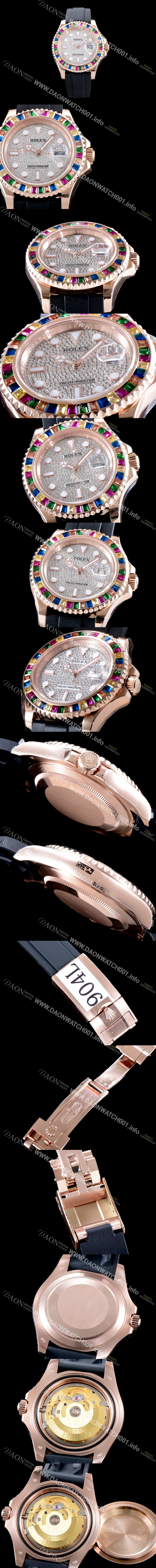 SA급 로렉스 남성용 오이스터 페페츄얼 요트-마스터 126655 “다이아몬드 파베 다이얼” 레인보우 바게크 컷 세팅 베젤 오토매틱 무브먼트 ROL0542 xx