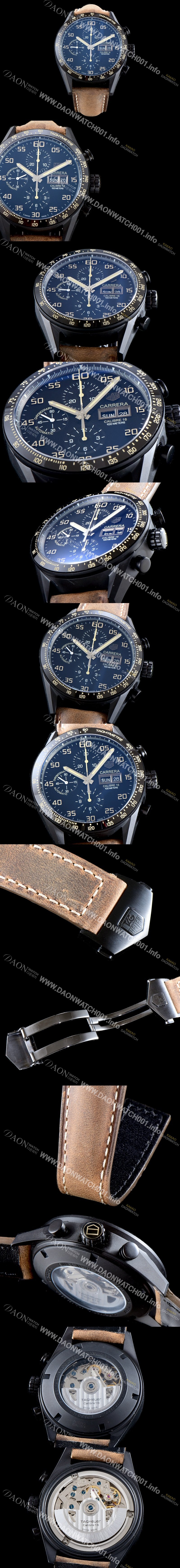 SA급 태그호이어 남성용 NEW 까레라 CV2A84.FC6394 칼리버16 데이-데이트 블랙 PVD 티타늄 케이스 크로노그래프 블랙 유광 다이얼 오토매틱 무브먼트 TAG0101 xx