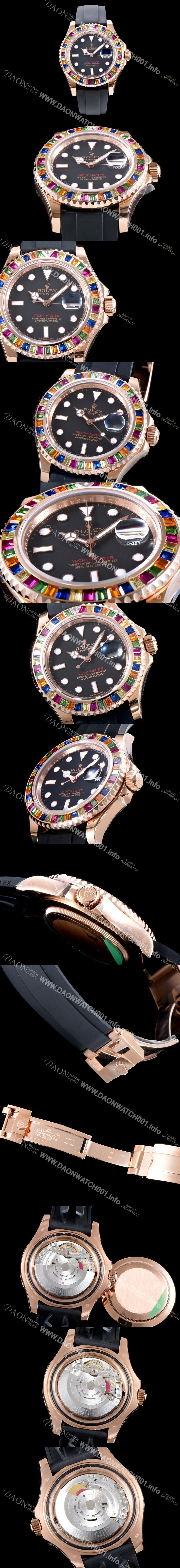 SA급 로렉스 남성용 NEW ARRIVAL!! 요트마스터 116695SATS 레인보우 바게크 컷 세팅 베젤 블랙 다이얼 오이스터 플렉스 스위스 3135오토매틱 무브먼트 ROL0034 xx