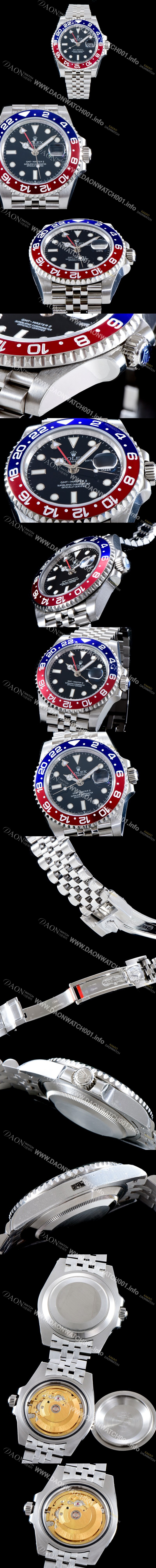 SA급 로렉스 남성용 지엠티 마스터II 126710BLRO-0001 듀얼 타임 블루/레드 투톤 24시간 회전 베젤 블랙 다이얼 5선 쥬빌리 브레이슬릿 오토매틱 무브먼트 ROL0011 xx