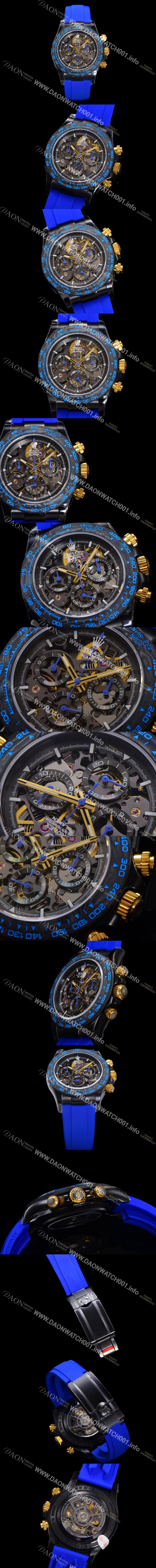 SA급 로렉스남성용 데이토나 카본 베젤 40mm 크로노그래프 오토매틱 Cal.4130 무브먼트 스켈레톤 다이얼 rol5375 xx