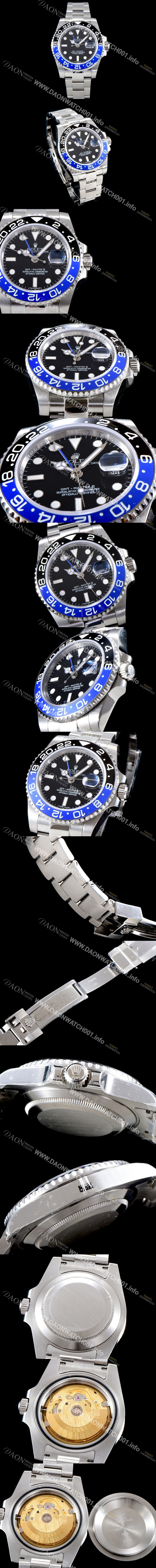 SA급 로렉스 남성용 지엠티 마스터II 116710BLNR 듀얼 타임 블랙/블루 투톤 24시간 회전 베젤 블랙 다이얼 5선 쥬빌리 브레이슬릿 오토매틱 무브먼트 ROL0010 xx