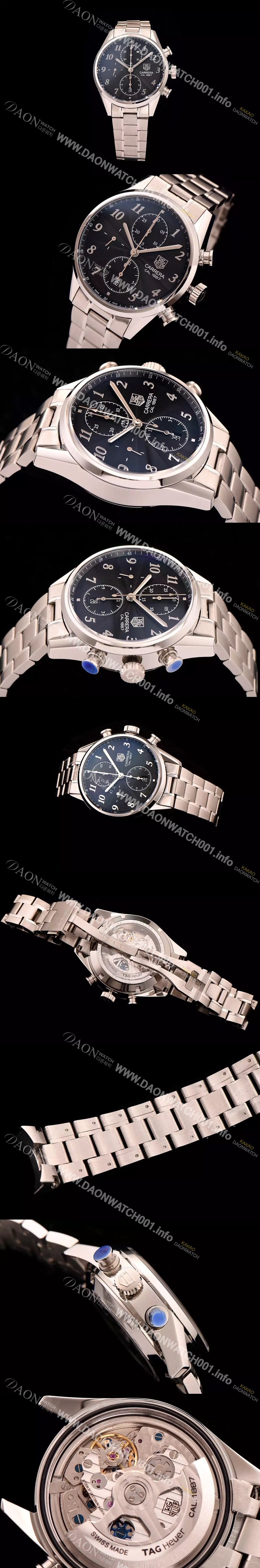 SA급 태그호이어 남성용 까레라 1887 오토매틱 크로노 그래프 블랙 다이얼 TAG0220 xx