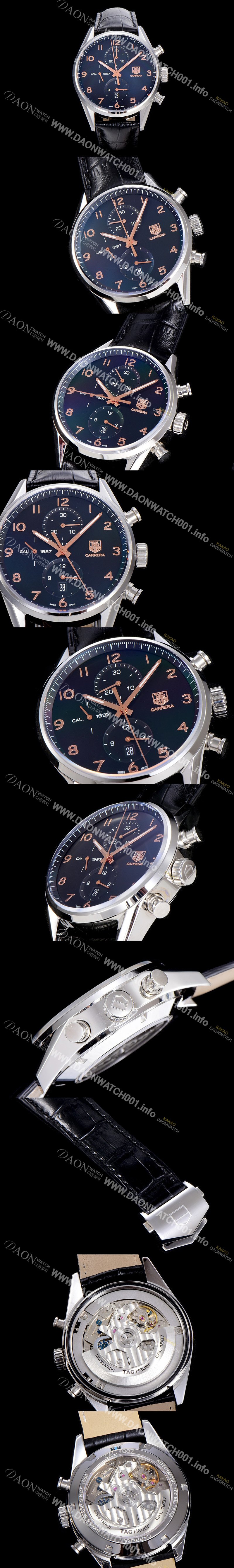 SA급 태그호이어 남성용 까레라 칼리버 1887 크로노그래프 블랙 다이얼 7750 오토매틱 무브먼트 TAG0200 xx