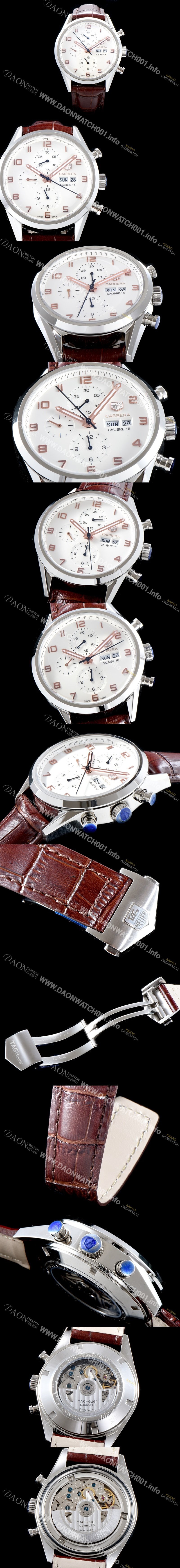 SA급 태그호이어 남성용 까레라 칼리버 16 오토매틱 크로노그래프Day-Date 화이트 다이얼 TAG0100 xx