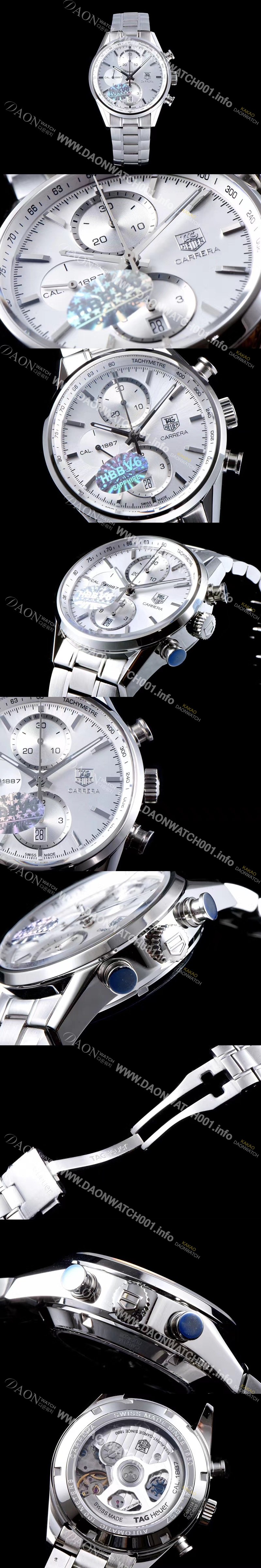 SA급 태그호이어 남성용 까레라 칼리버 1887 크로노그래프 화이트 다이얼 7750 오토매틱 TAG0242 xx