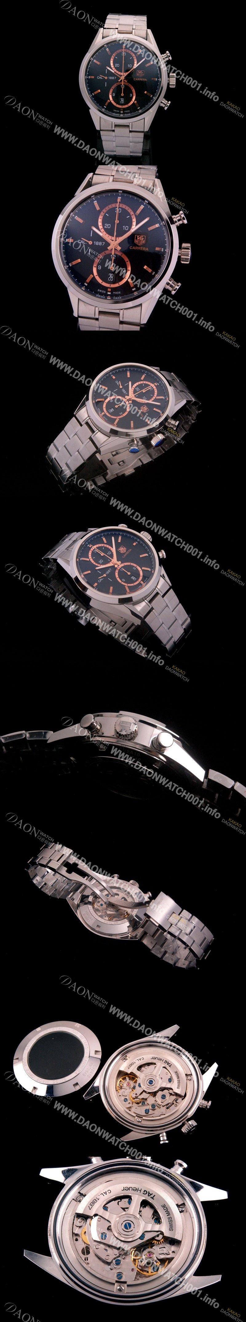 SA급 태그호이어 남성용 까레라 칼리버 1887 크로노그래프 블랙 다이얼 7750 오토매틱 TAG4203 xx