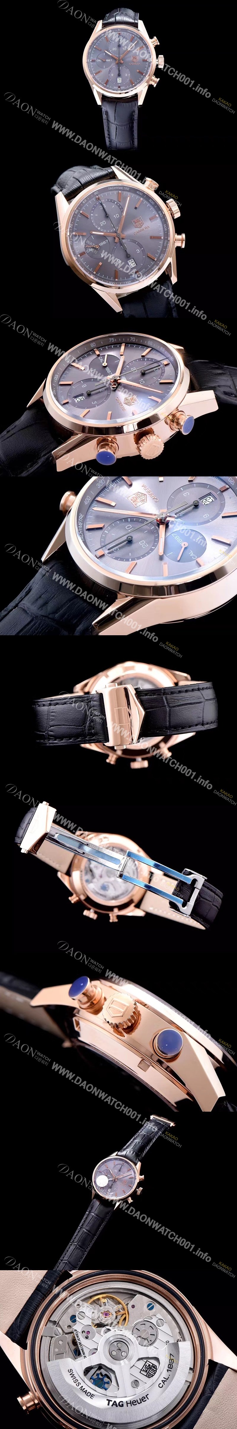 SA급 태그호이어 남성용 까레라 칼리버 1887 크로노그래프 로즈골드 그레이 다이얼 오토매틱 무브먼트 TAG0230 xx