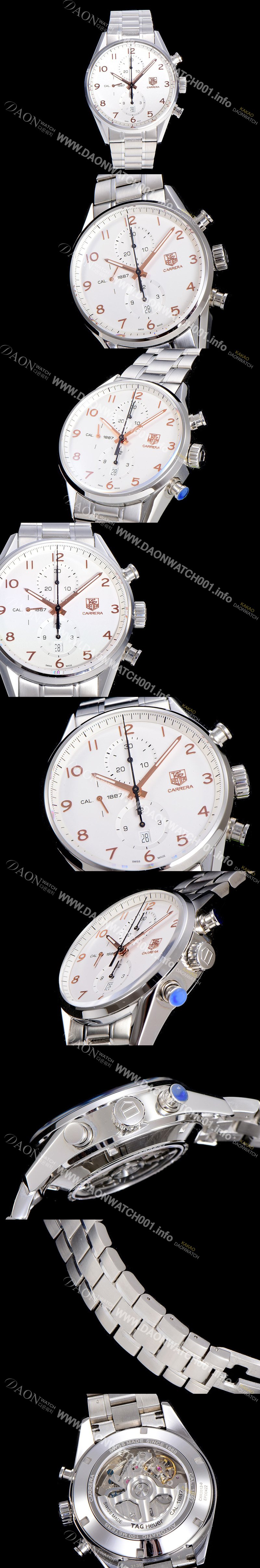 SA급 태그호이어 남성용 까레라 칼리버 1887 크로노그래프 화이트 다이얼 7750 오토매틱 TAG4210 xx
