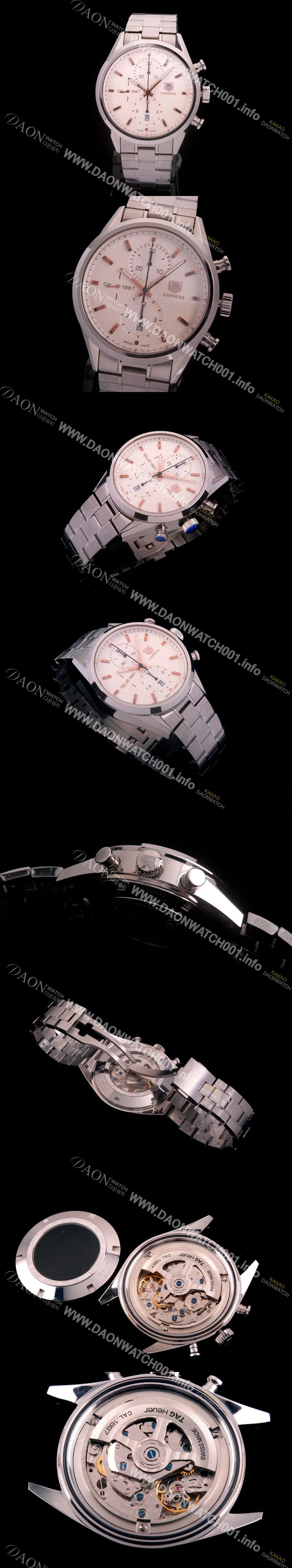 SA급 태그호이어 남성용 까레라 칼리버 1887 크로노그래프 화이트 다이얼 7750 오토매틱 TAG4200 xx