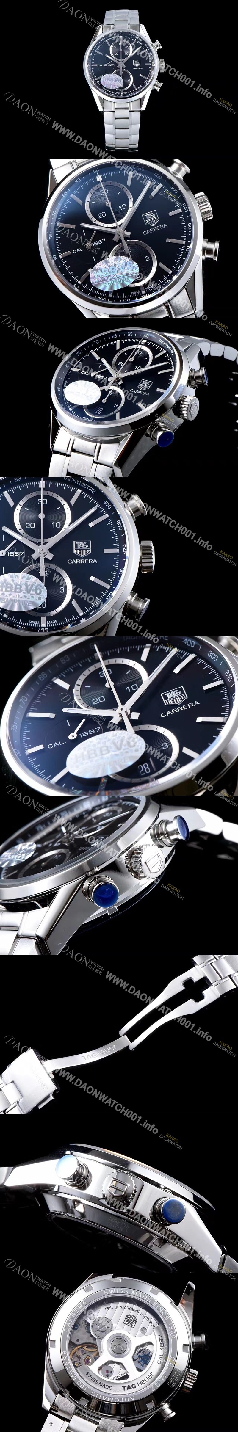 SA급 태그호이어 남성용 까레라 칼리버 1887 크로노그래프 블랙 다이얼 7750 오토매틱 TAG0403 xx