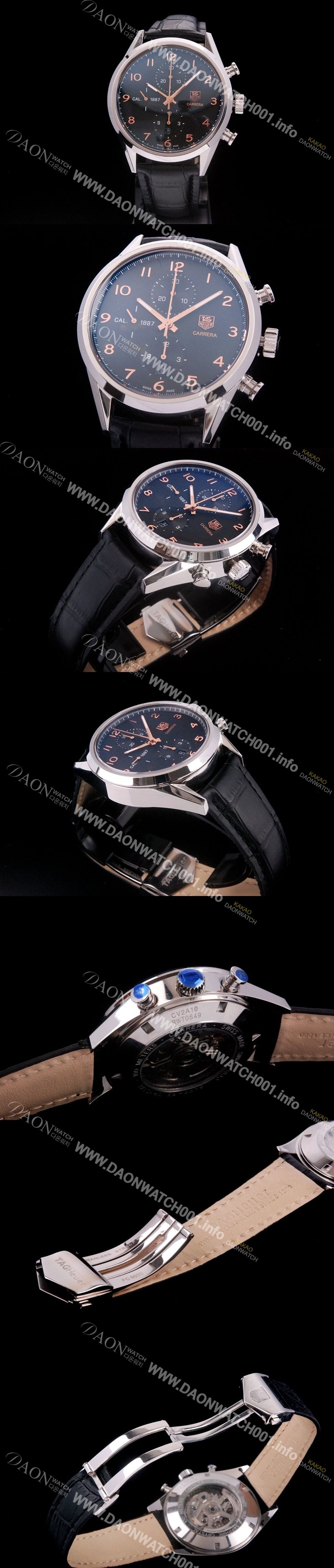 SA급 태그호이어 남성용 까레라 칼리버 1887 크로노그래프 블랙 다이얼 7750 오토매틱 TAG4211 xx