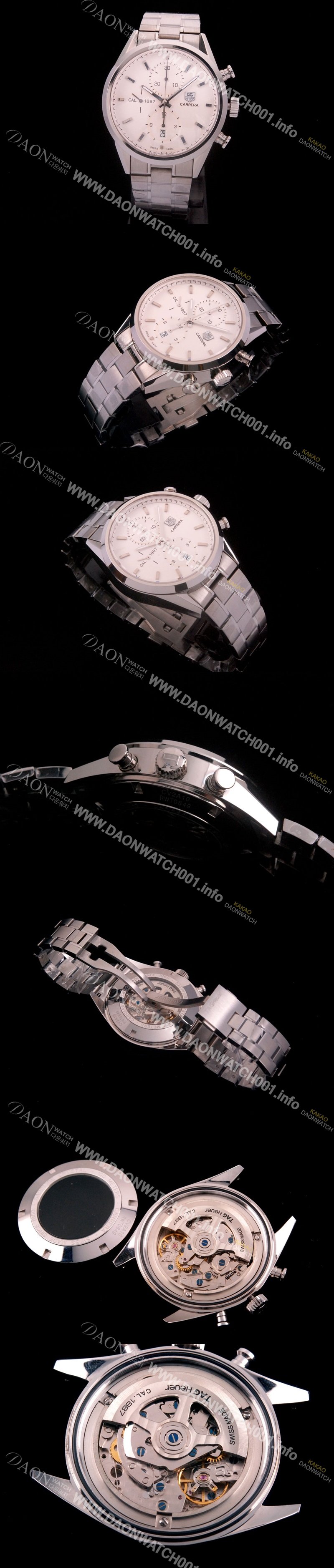 SA급 태그호이어 남성용 까레라 칼리버 1887 크로노그래프 화이트 다이얼 7750 오토매틱 TAG4201 xx