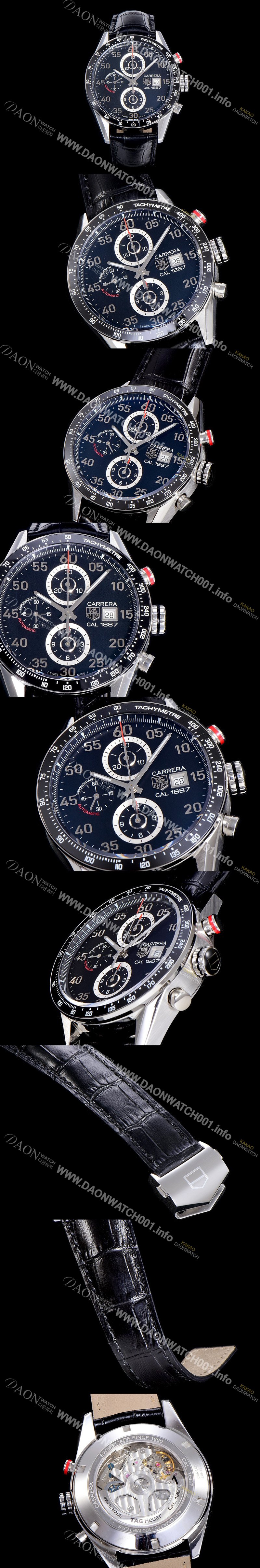 SA급 태그호이어 남성용 까레라 CAR2A10.FC6235 칼리버 1887 클래식 타임피스!! 스톱 세컨드 크로노그래프 블랙 세라믹 베젤 블랙 다이얼 오토매틱 무브먼트 TAG0445 xx