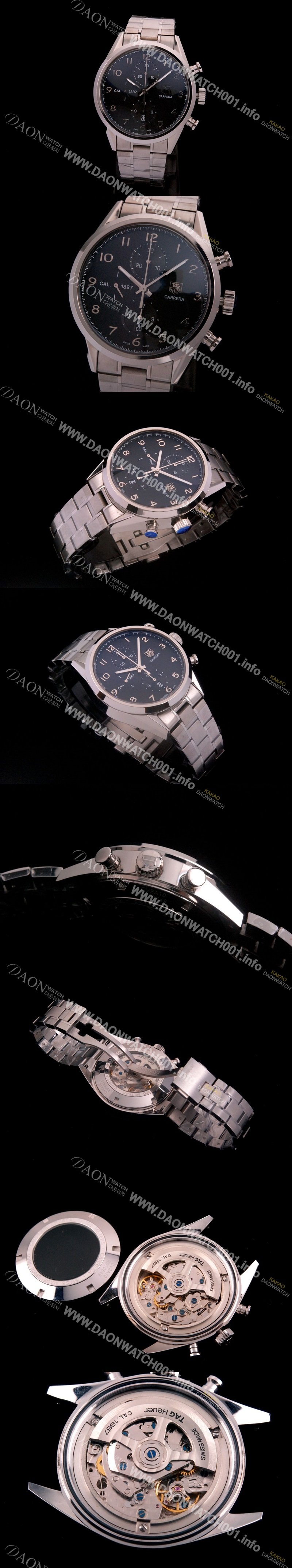 SA급 태그호이어 남성용 까레라 칼리버 1887 크로노그래프 블랙 다이얼 7750 오토매틱 TAG4202 xx