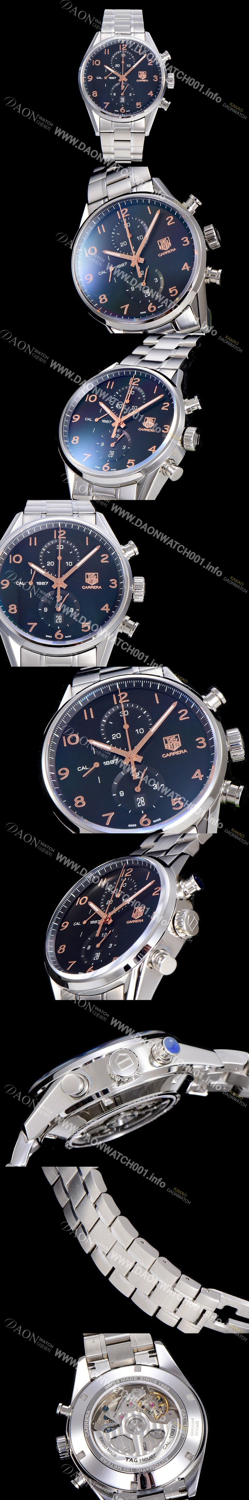 SA급 태그호이어 남성용 까레라 칼리버 1887 크로노그래프 블랙 다이얼 7750 오토매틱 TAG4210 xx