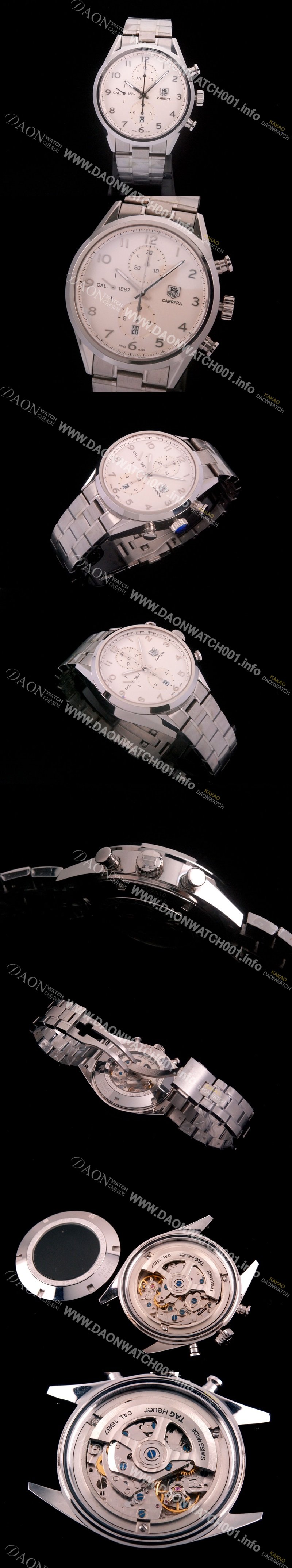 SA급 태그호이어 남성용 까레라 칼리버 1887 크로노그래프 화이트 다이얼 7750 오토매틱 TAG4204 xx