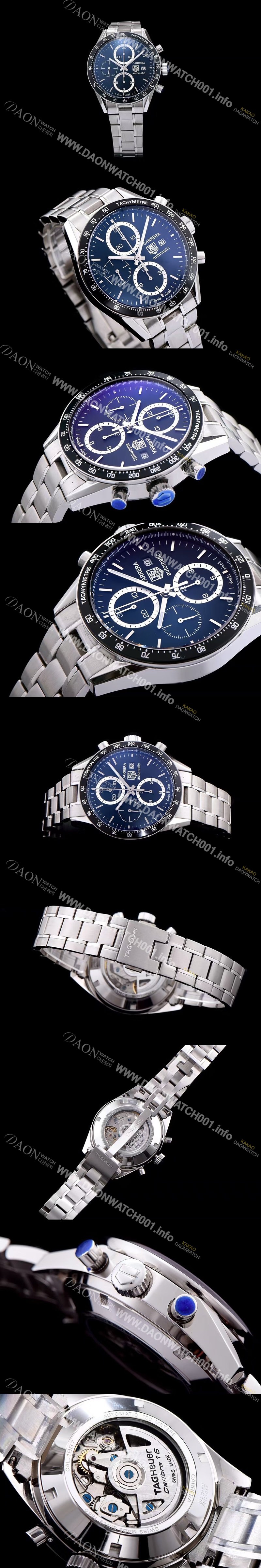 SA급 태그호이어 남성용 그렌드 까레라 크로노그래프 칼리버 17 블랙 다이얼 ETA-7750 오토매틱 무브먼트 TAG0210 xx