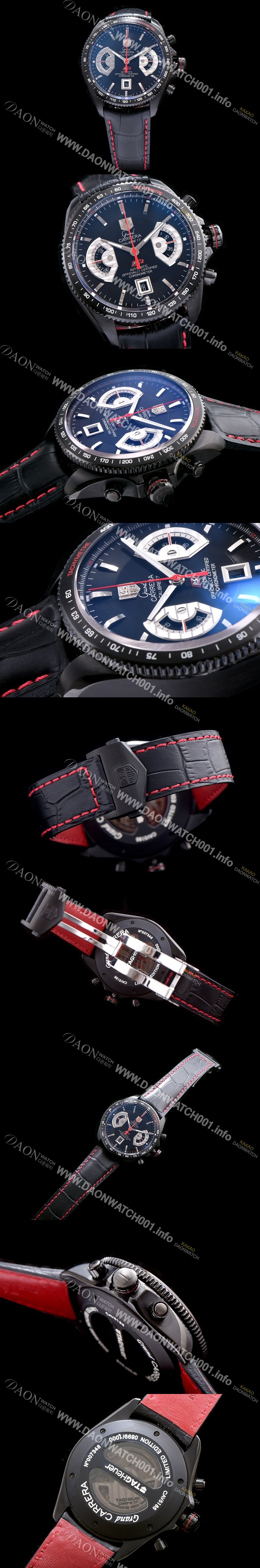 SA급 태그호이어 남성용 그렌드 까레라 크로노그래프 칼리버 17 블랙 다이얼 ETA-7750 오토매틱 무브먼트 TAG0250 xx