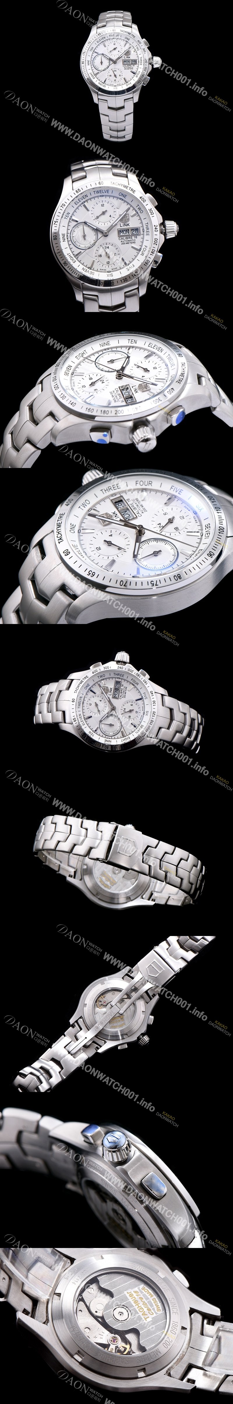 SA급 테그호이어 남성용 링크 시리즈 칼리버 16 크로노그래프 화이트 다이얼 오토매틱 무브먼트 TAG0230 xx