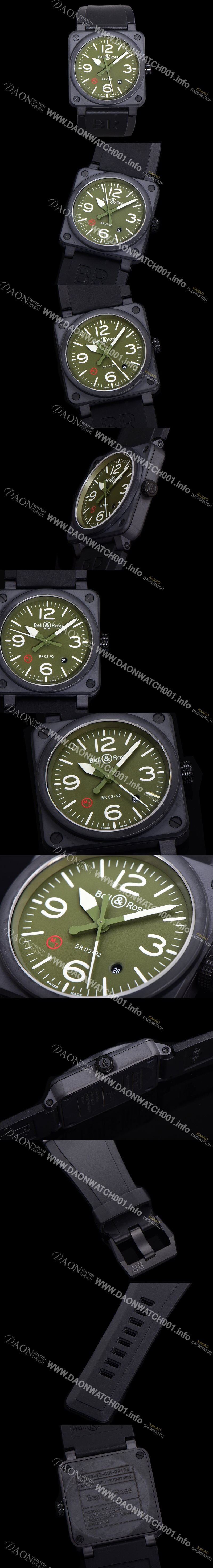 SA급 벨엔로즈 남성용 BR03-92 다이버 세라믹 오토매틱 9015 타입 42mm 우레탄줄 그린 다이얼 bel80298 xx