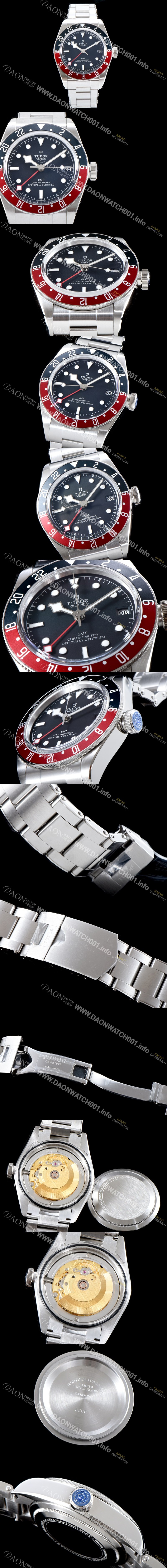 SA급 튜더 남성용 바젤월드 블랙 베이 M79830RB-0001 지엠티!! 듀얼 타임 블랙/레드 투톤 24시간 회전 베젤 블랙 다이얼 브레이슬릿 스위스 ETA 2824-A2 오토매틱 무브먼트 tud5125 xx