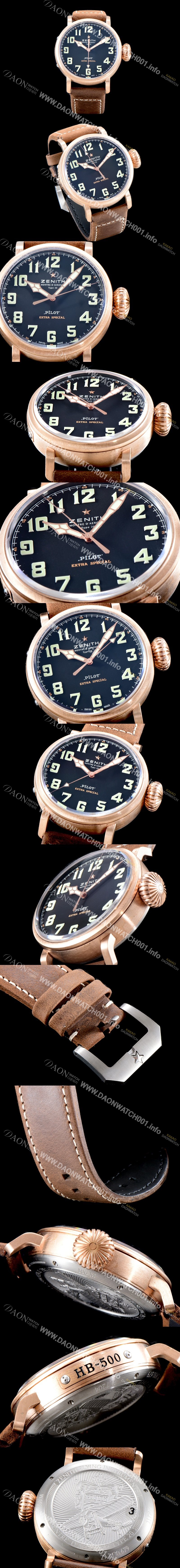 SA급 제니스 남성용 파일럿 타입20 45mm 오토메틱 워치 블랙다이얼 ZEN4225 xx