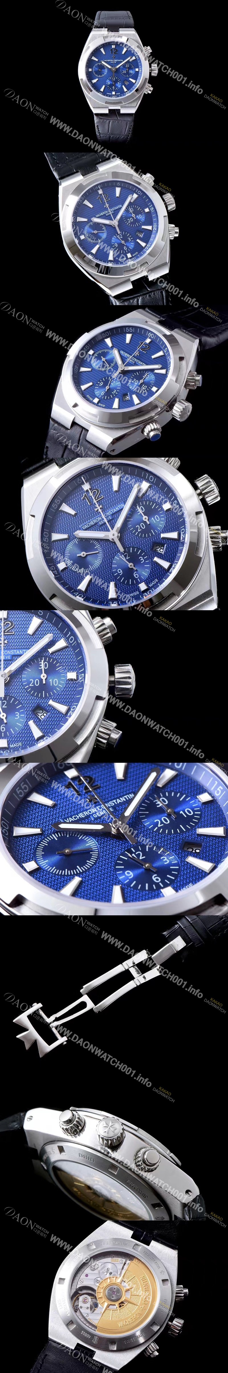 SA급 바쉐론콘스탄틴 남성용 오버시즈 49150000A-9745 컬럼 휠 크로노그래프 블루 텍스쳐 다이얼,아라비안 오토매틱 무브먼트 VAC0244 xx