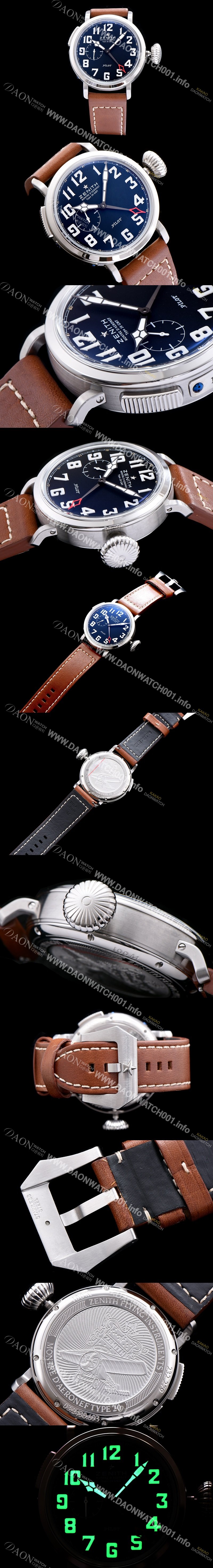 SA급 제니스 남성용 파일럿 타입 20 GMT 1903 블랙 다이얼 브라운 레더 스트랩 아시안 23석 오토매틱 ZEN4221 xx