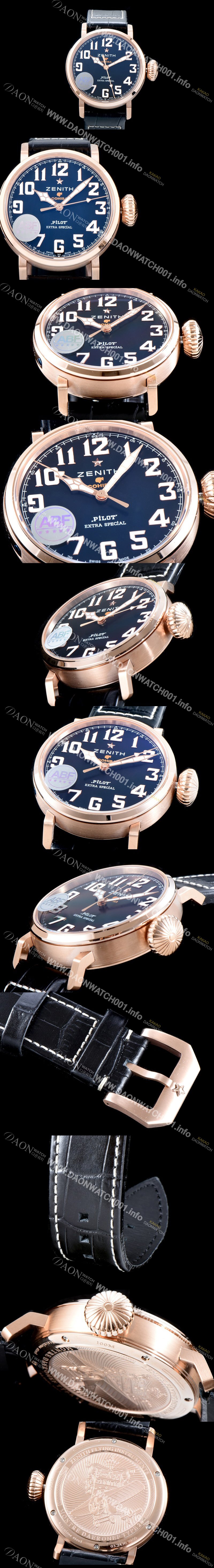 SA급 제니스 남성용 파일럿 타입20 18.2430.679/27.C721 코이바 스페셜!! 고급스러운 18K 로즈골드 케이스 블랙 다이얼 오토매틱 무브먼트 ZEN4201 xx