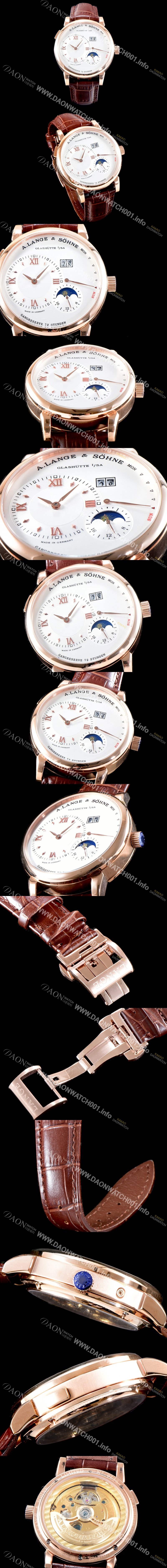 SA급 아랑게운트죄네 남성용 아이코닉 컬렉션 192.032 랑게1 Dymatic 18k 로즈골드 문페이즈 화이트 다이얼 세귤 리얼 수동형 무브먼트 LAN4243 xx