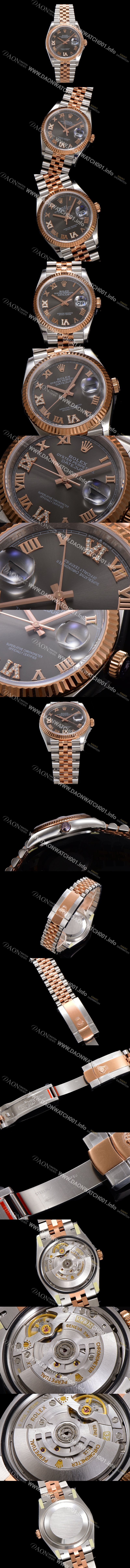 SA급 로렉스 남성용 데이저스트 m126231 18K 로즈골드 로마인덱스 36mm 오토매틱 Cal.3235 무브먼트 그레이 다이얼 rol5362 xx