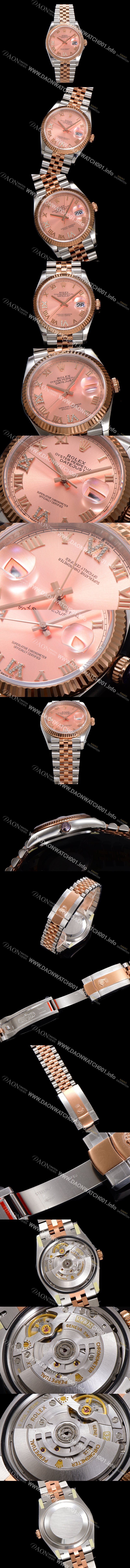 SA급 로렉스 남성용 데이저스트 m126231 18K 로즈골드 로마인덱스 36mm 오토매틱 Cal.3235 무브먼트 핑크 다이얼 rol5364 xx