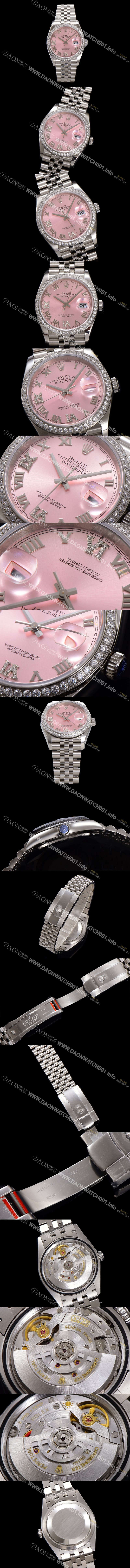 SA급 로렉스 남성용 데이저스트 m126284 로마인덱스 36mm 보석/큐빅 오토매틱 Cal.3235 무브먼트 핑크 다이얼 rol5361 xx