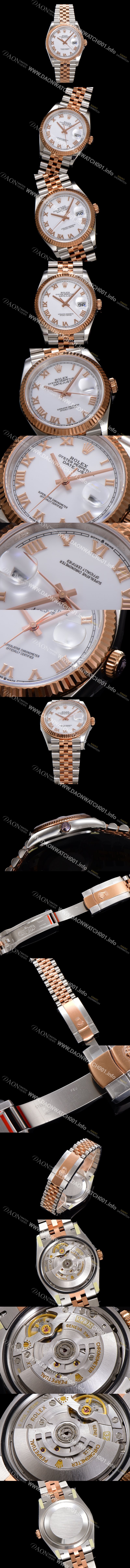 SA급 로렉스 남성용 데이저스트 m126231 18K 로즈골드 로마인덱스 36mm 오토매틱 Cal.3235 무브먼트 화이트 다이얼 rol5363 xx