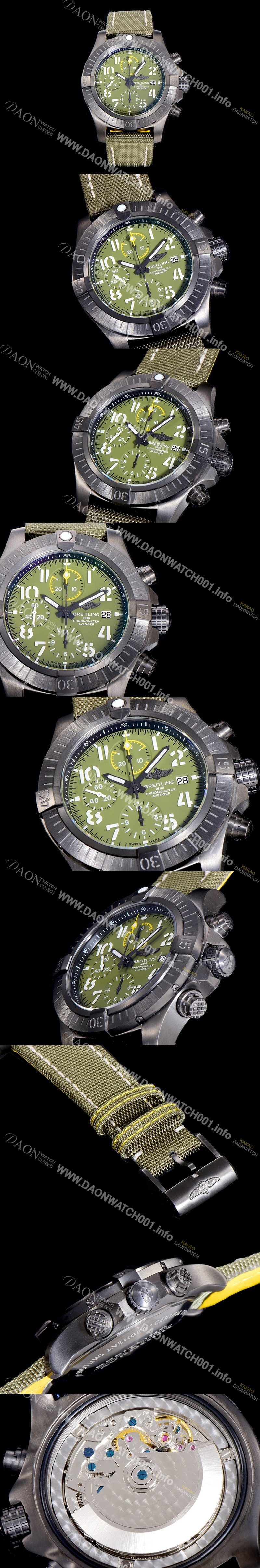 SA급 브라이틀링남성용  어벤져 크로노그래프 45미리 나이트미션 DLC코팅 티타늄 오토매틱 그린다이얼  BRE88817 xx