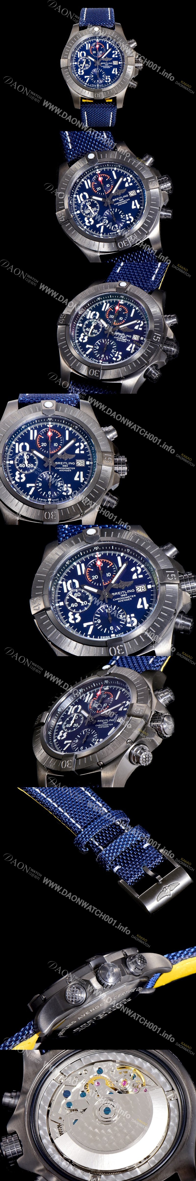 SA급 브라이틀링남성용  어벤져 크로노그래프 45미리 나이트미션 DLC코팅 티타늄 오토매틱 블루다이얼  BRE43575 xx