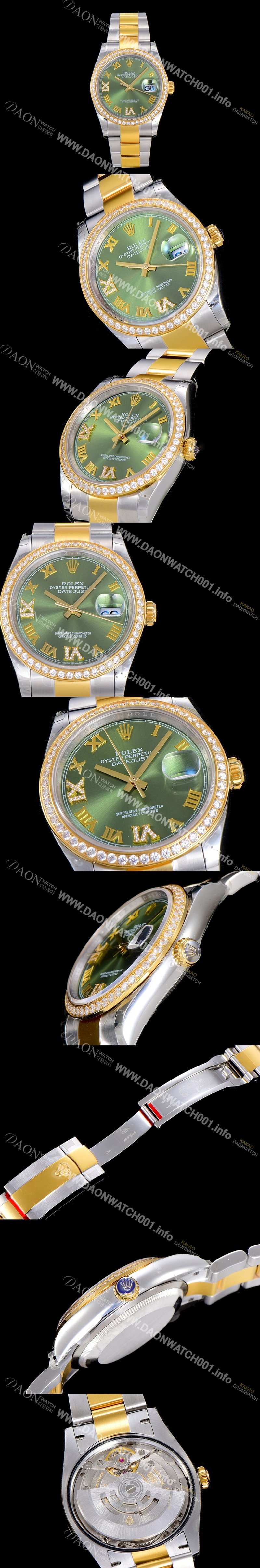 SA급 로렉스남성용 데이져스트 오토매틱 36미리 18K 옐루골드 보석/큐빅 그린다이얼 3235무브 ROL83734 xx